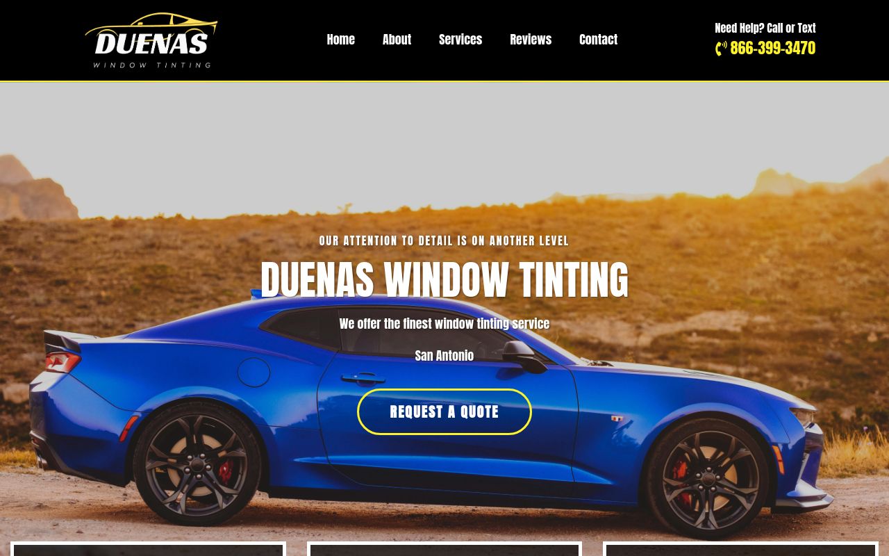 Homepage of Duenas Window Tinting's website