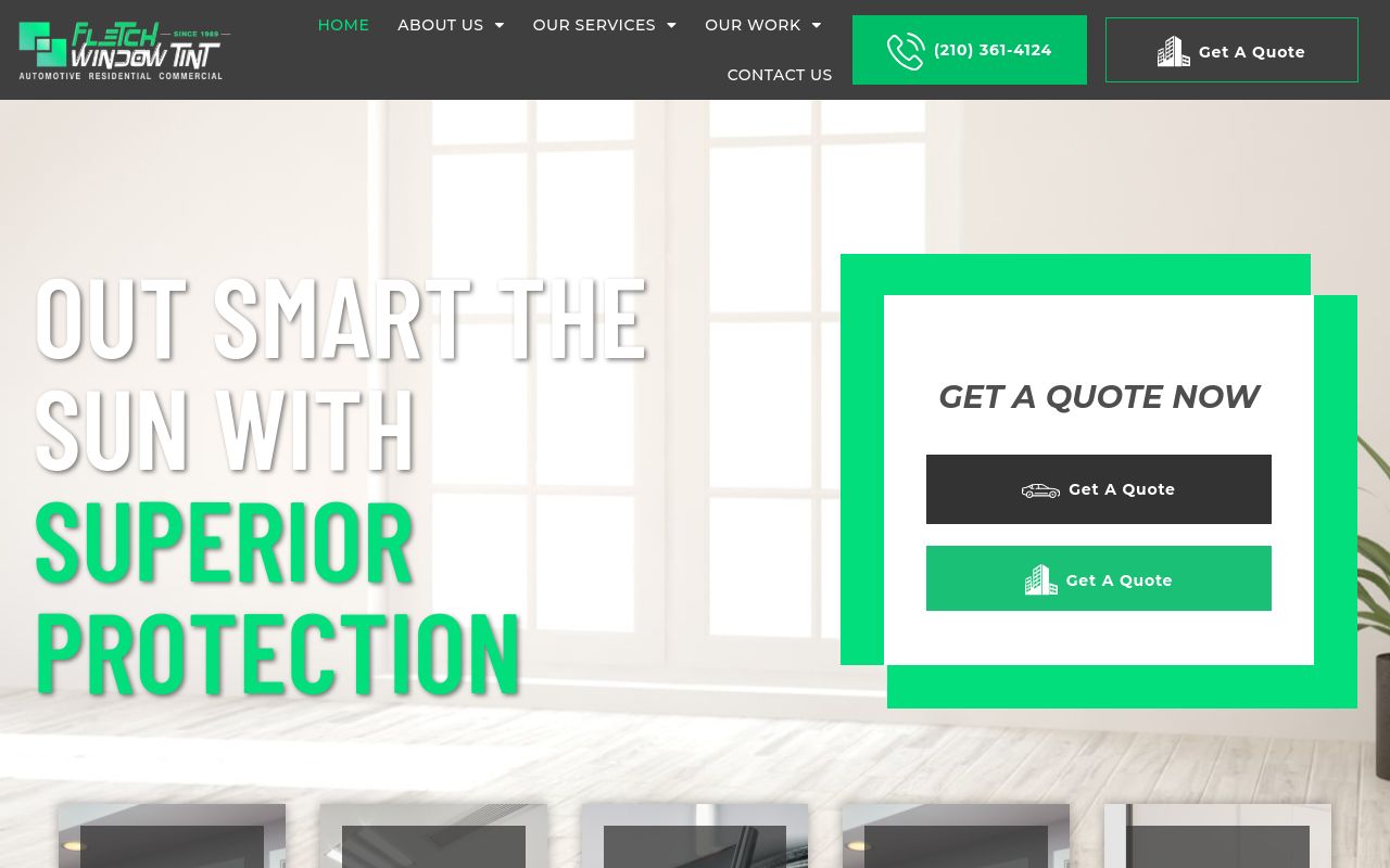 Homepage of Fletch Window Tint's website