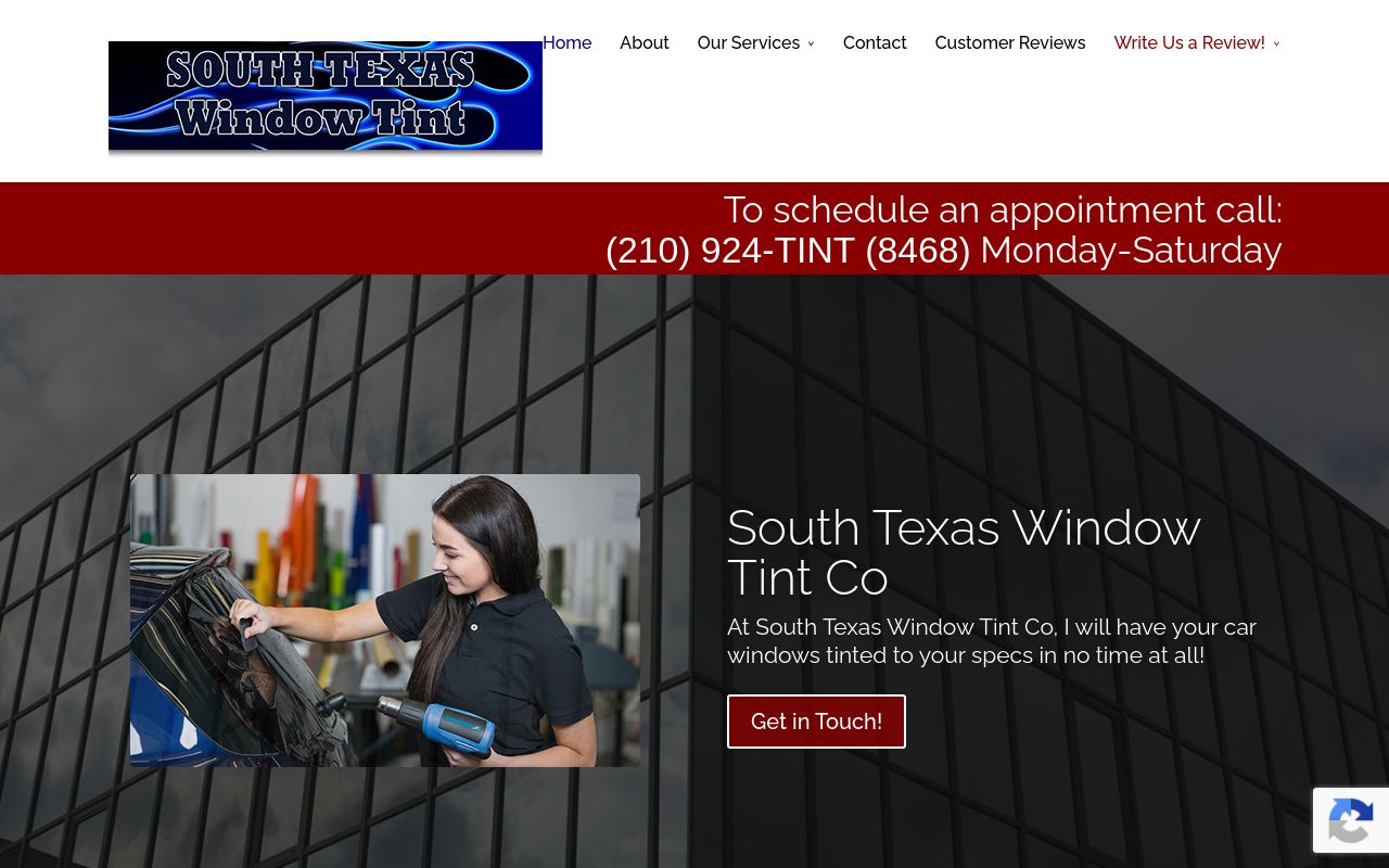 Homepage of South Texas Window Tint Co's website