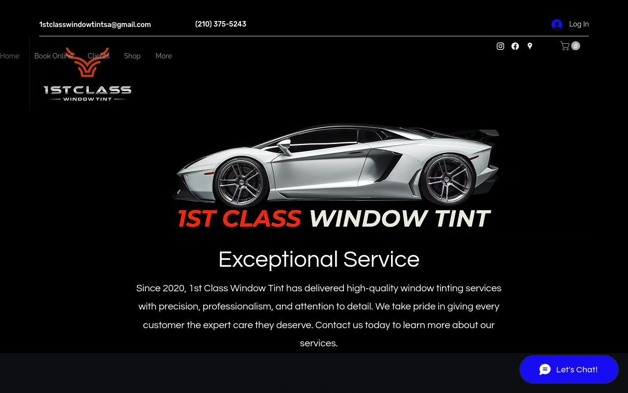 Homepage of 1st Class Window Tint's website