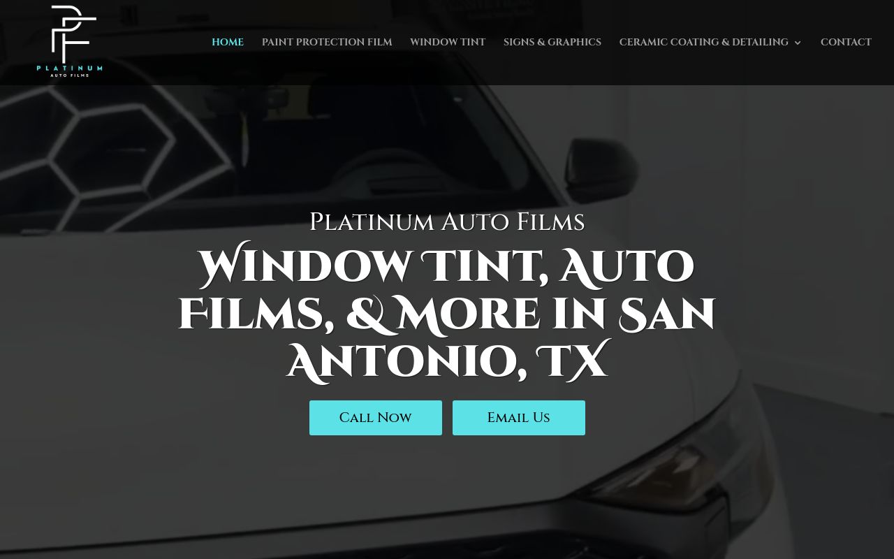 Homepage of Platinum Auto Films's website
