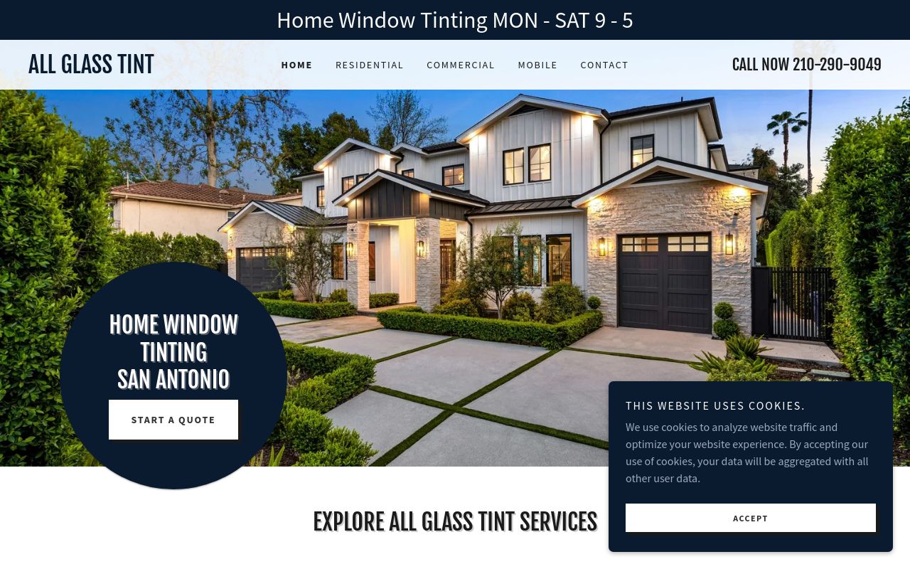 Homepage of ALL GLASS TINT's website