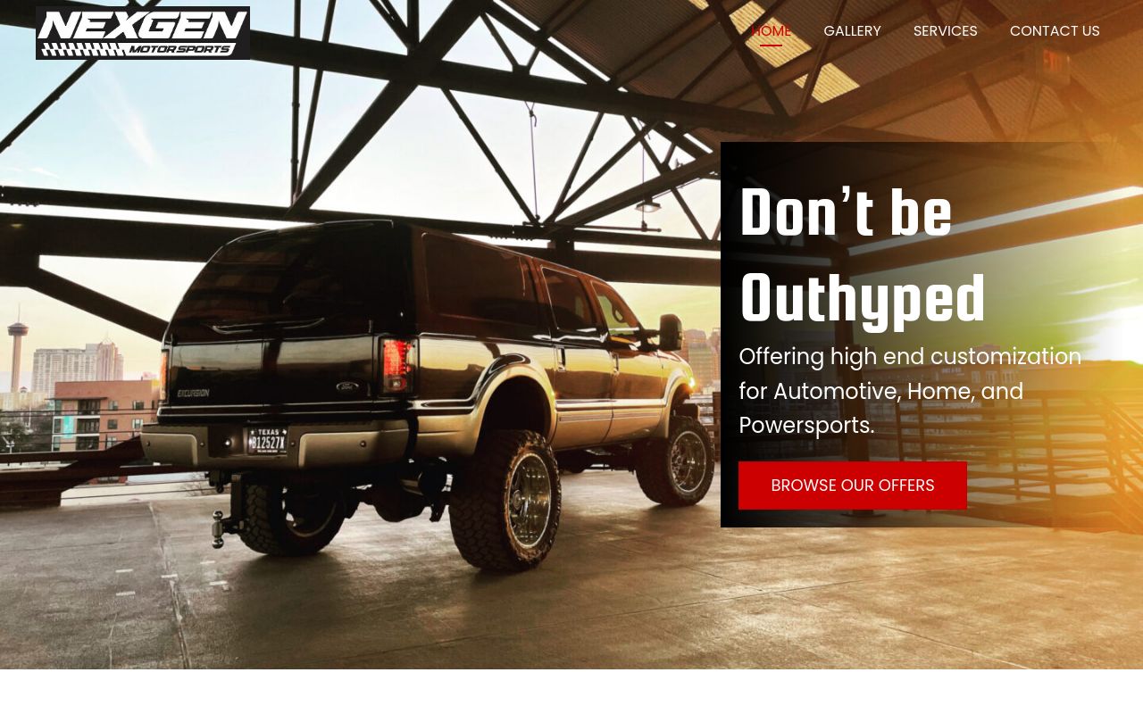 Homepage of NexGen Motorsports window tint & car audio's website