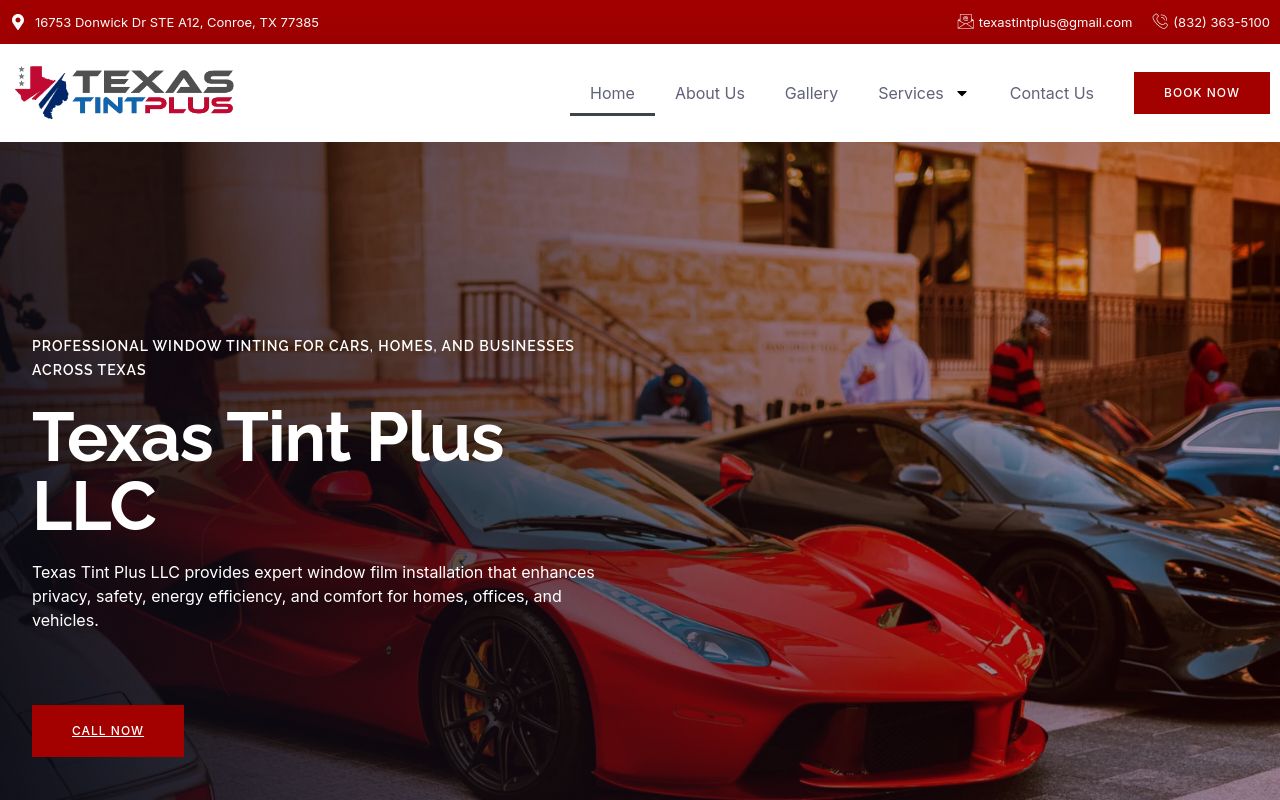 Homepage of Texas Tint Plus LLC's website