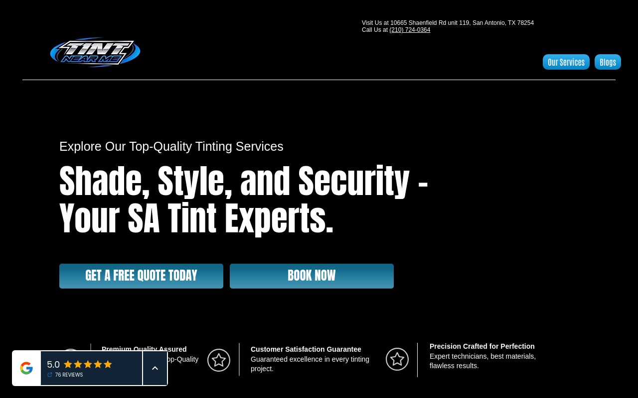 Homepage of Tint Near Me San Antonio's website
