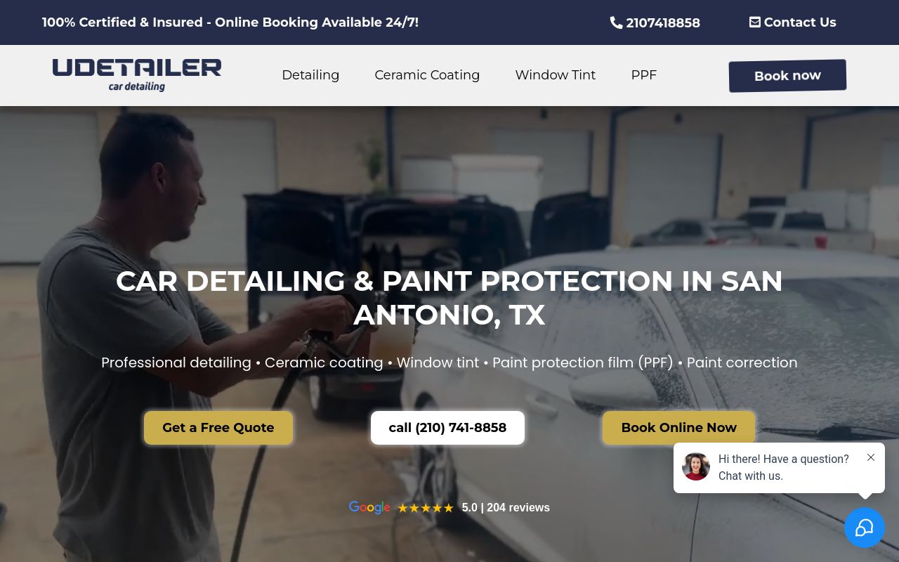 Homepage of Udetailer: Car detail, ceramic coating and window tint's website