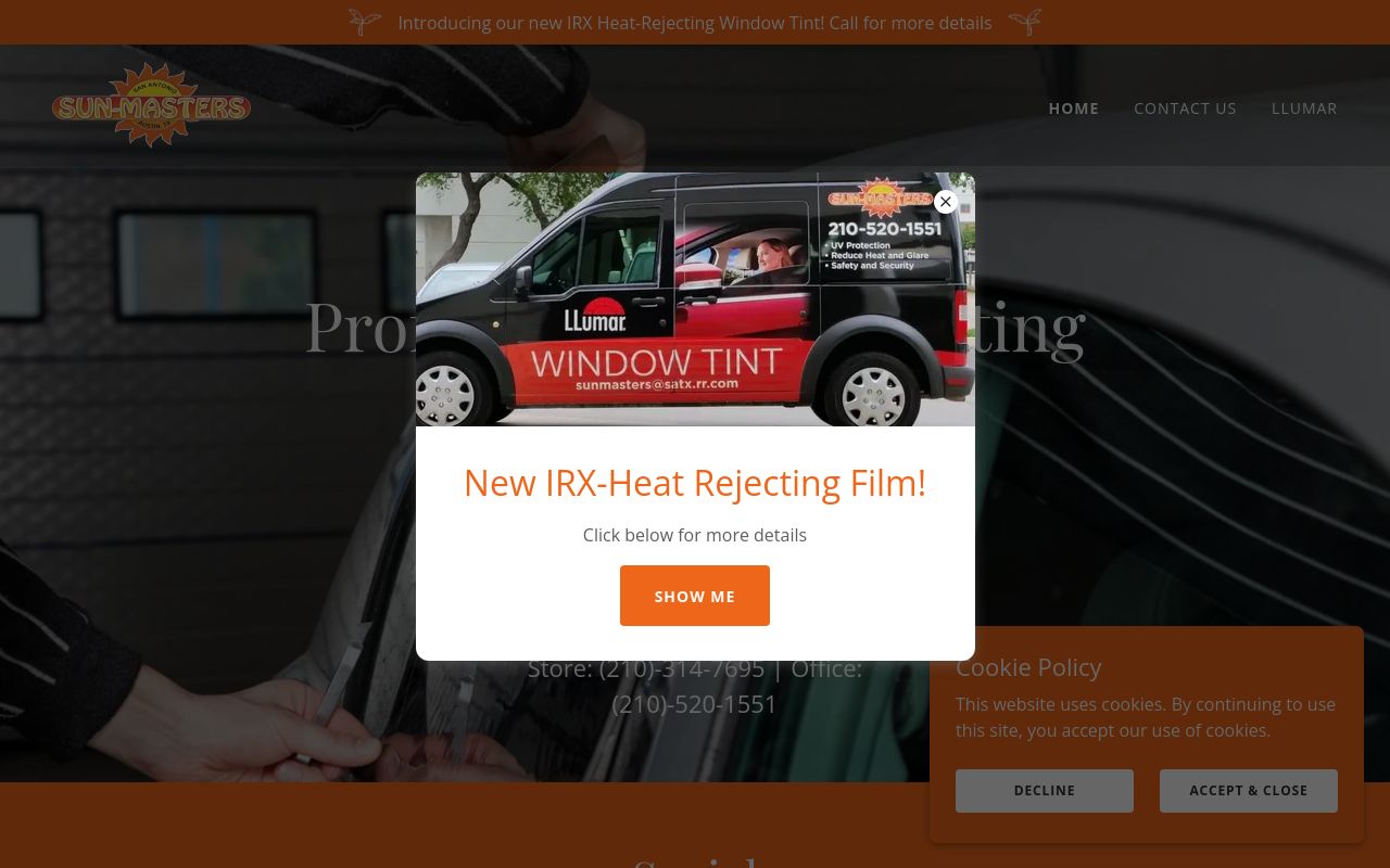 Homepage of Sun-Masters Glass Tinting's website