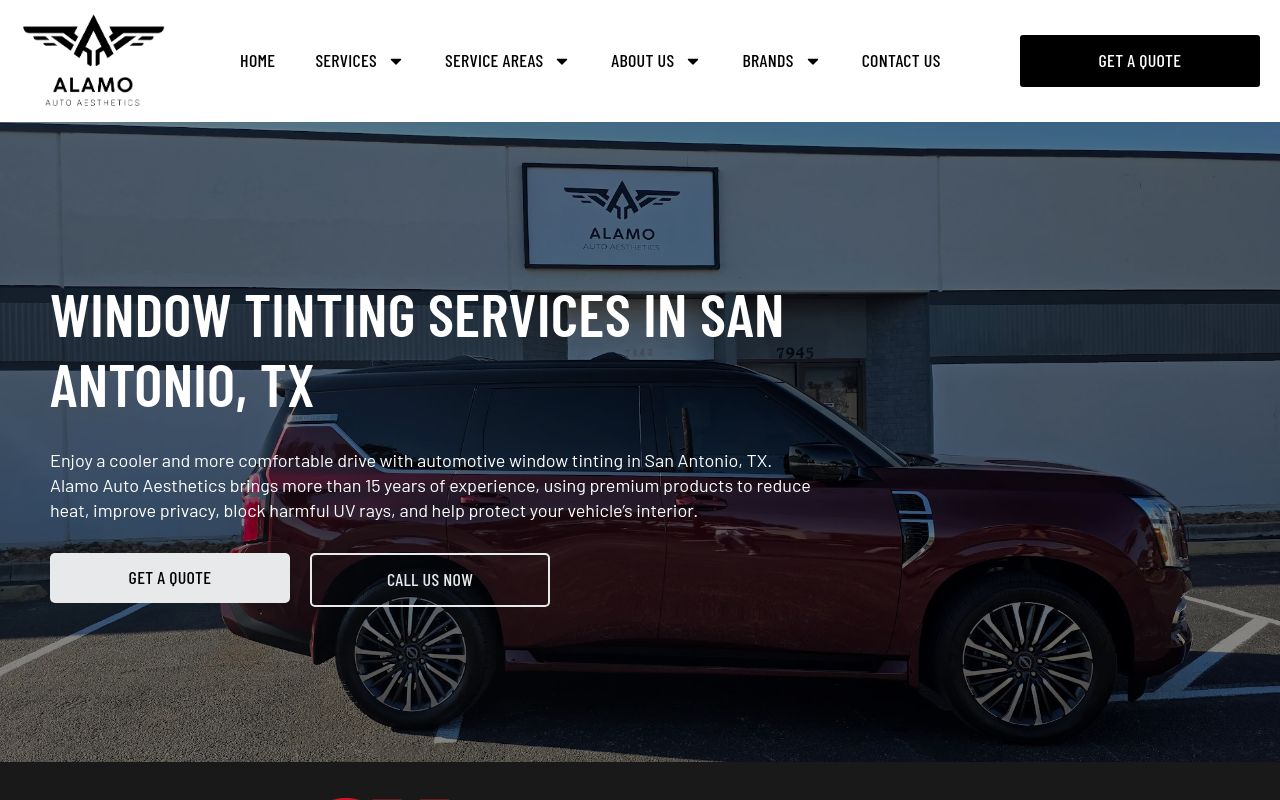 Homepage of Alamo Auto Aesthetics - PPF, Tints, Wraps & Ceramic Coatings's website