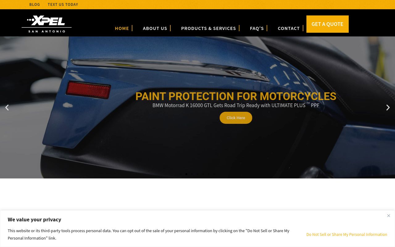 Homepage of XPEL San Antonio's website