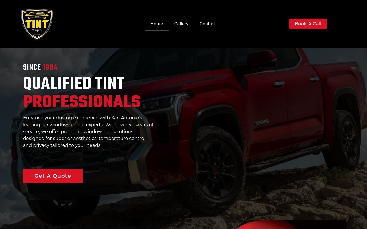 Homepage of Tint Dept.'s website