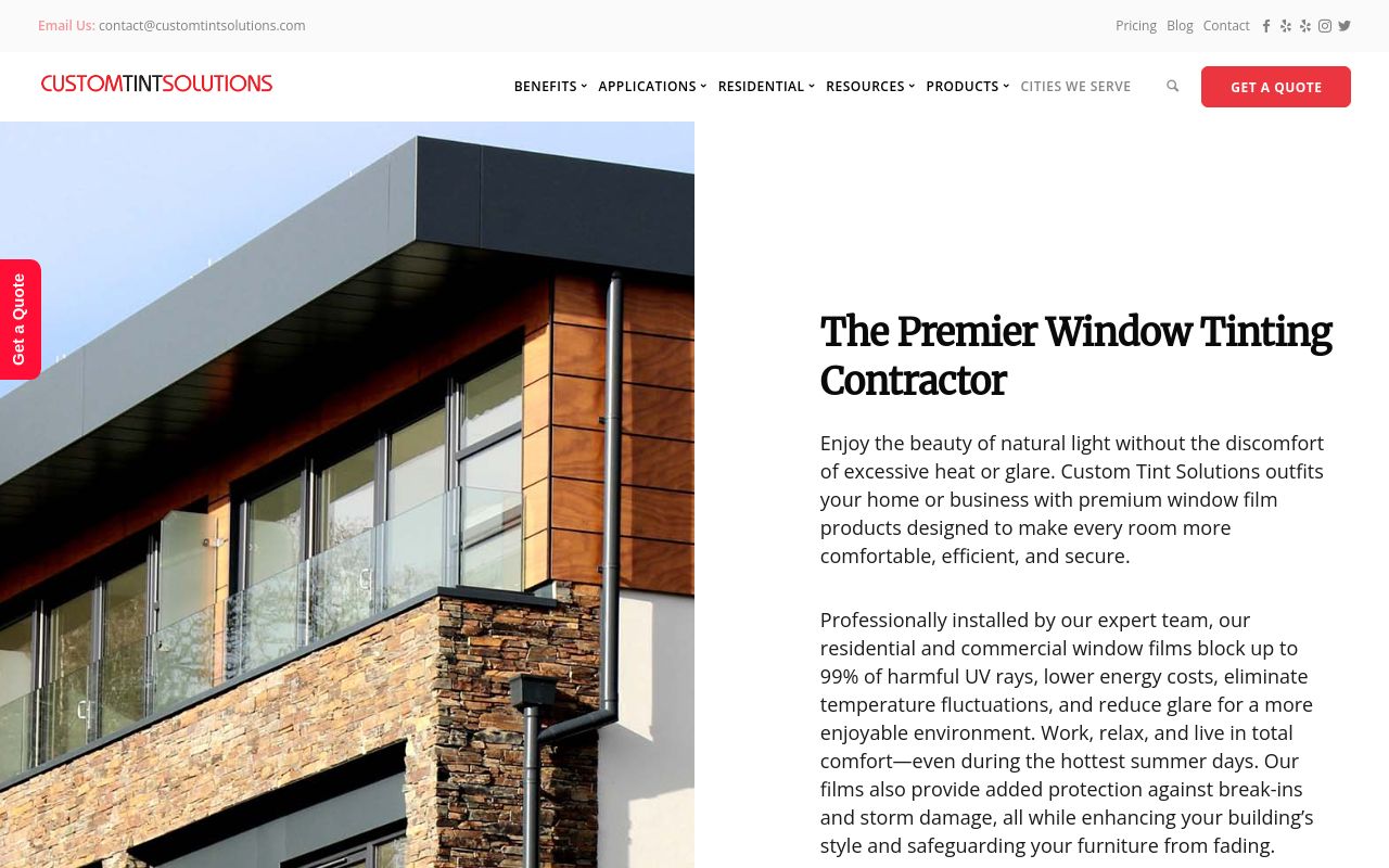 Homepage of CUSTOM TINT SOLUTIONS's website