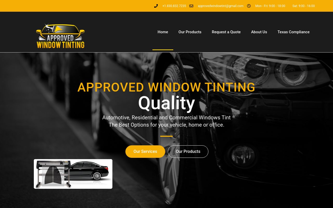 Homepage of Approved Window Tinting's website