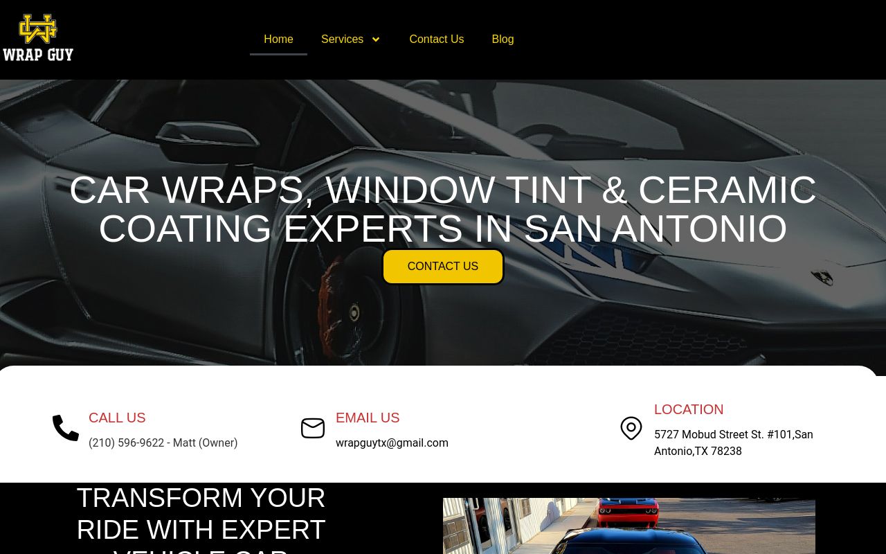 Homepage of The Wrap Guy & Window Tint's website