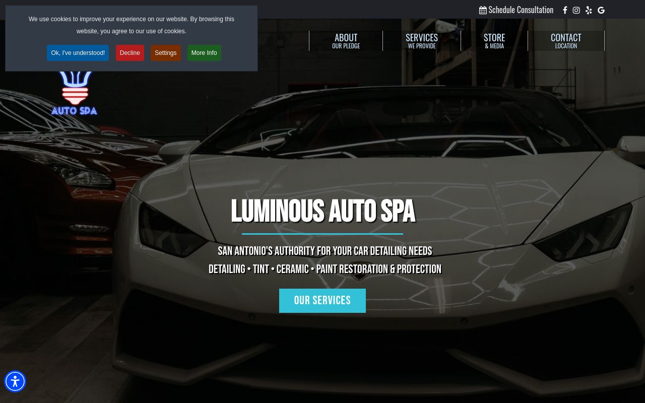 Homepage of Luminous auto spa's website