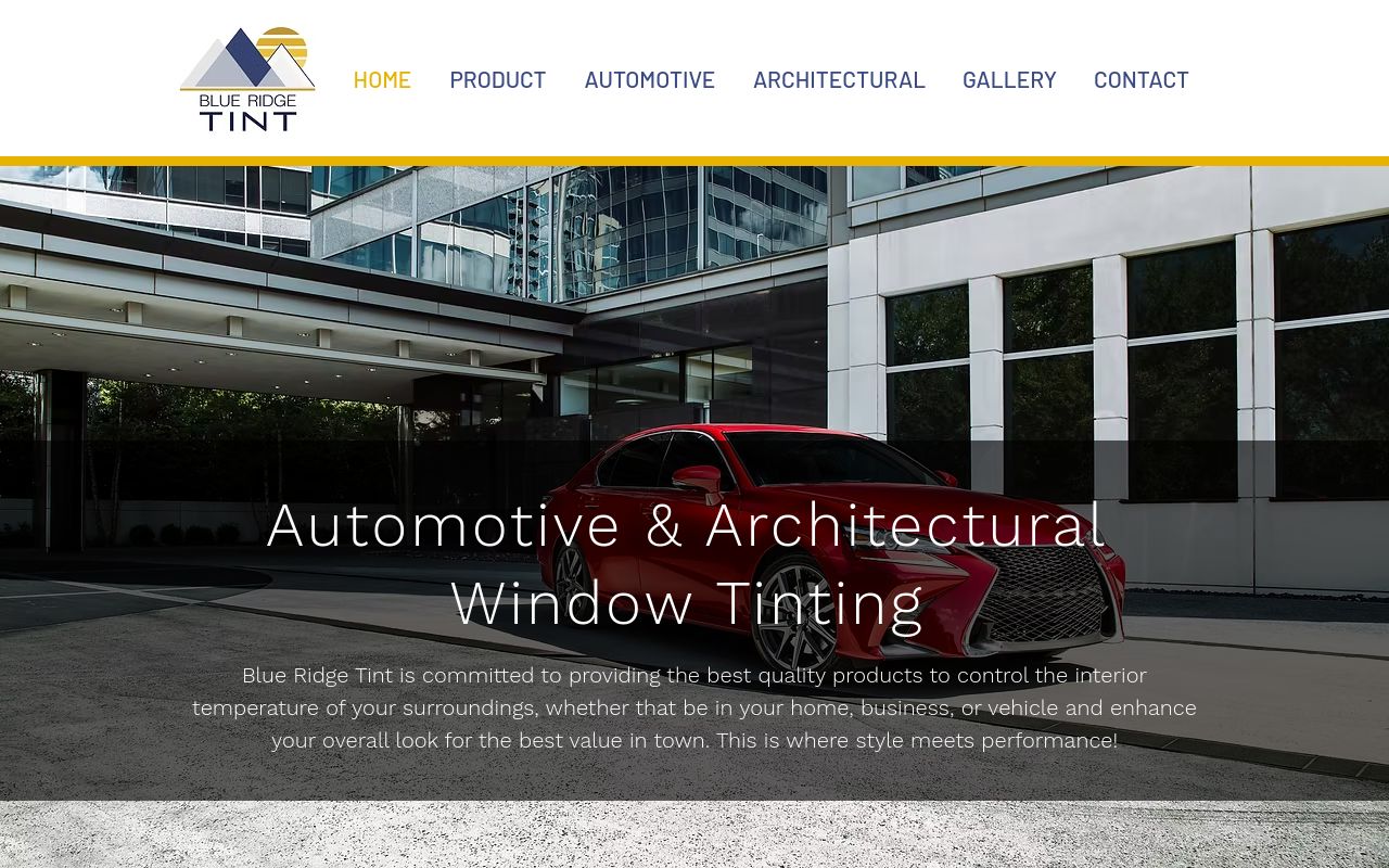 Homepage of Blue Ridge Tint's website