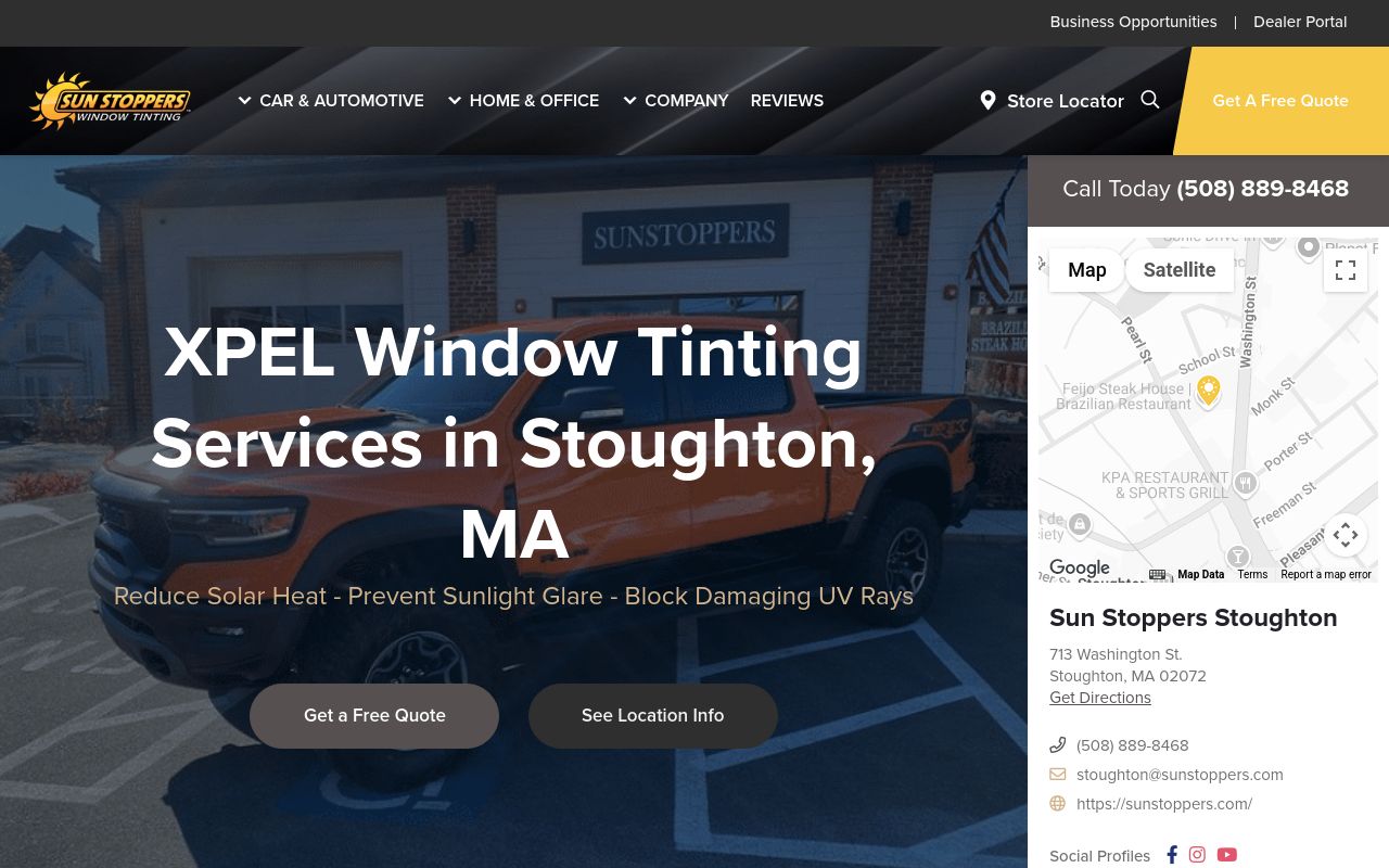 Homepage of Sun Stoppers of Stoughton Window Tinting | Paint Protection Film (PPF) | Ceramic Coating | Home and Office's website