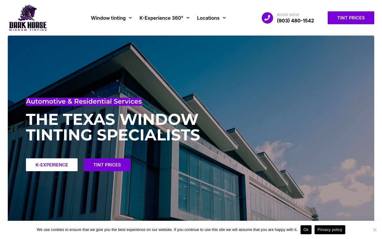 Homepage of Dark Horse Window Tinting's website