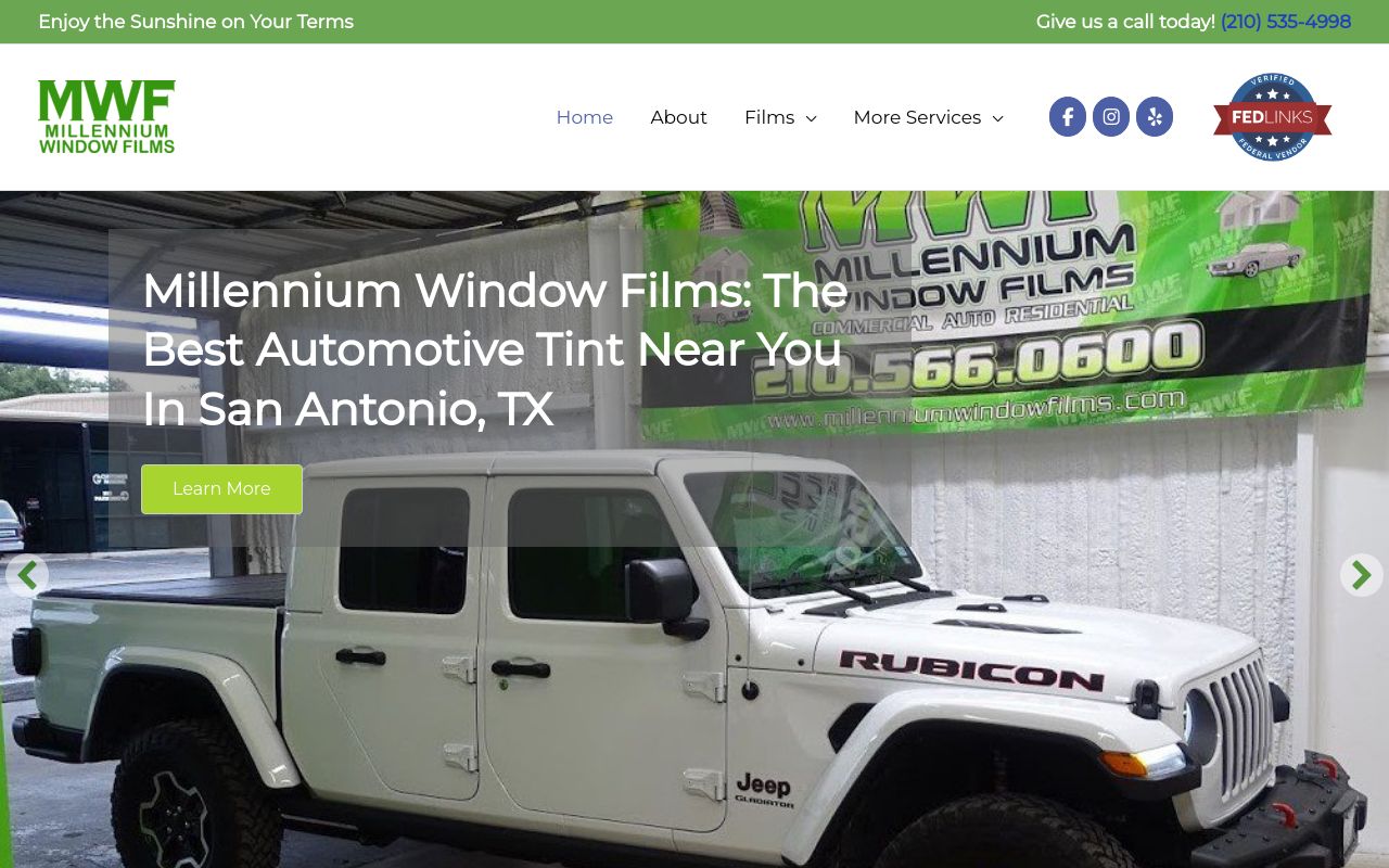Homepage of Millennium Window Films's website