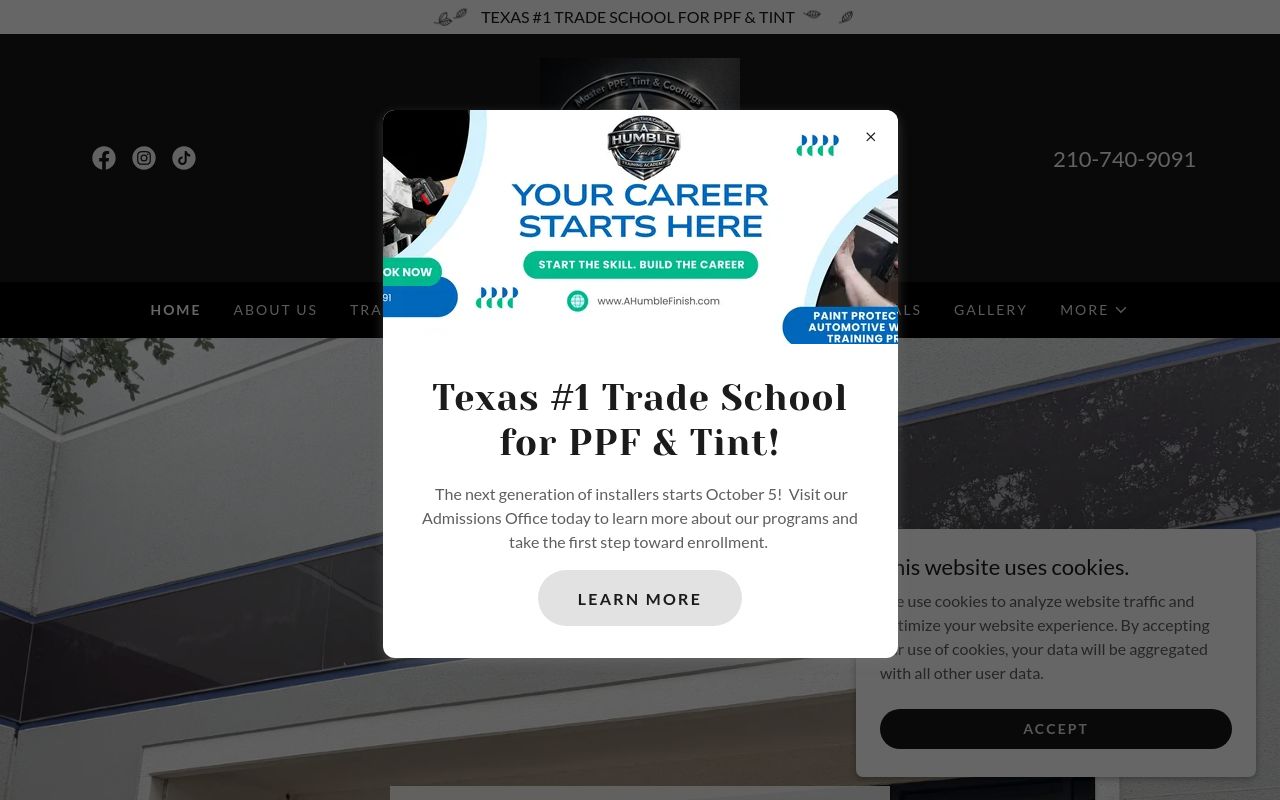 Homepage of A Humble Finish Training Academy's website