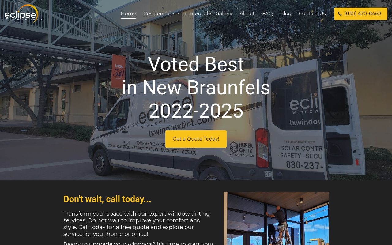 Homepage of Eclipse Window Tinting, LLC's website