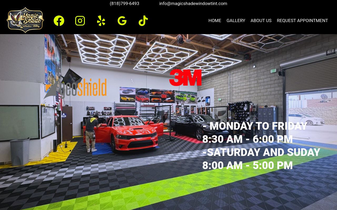 Homepage of Magic shade Window Tinting's website