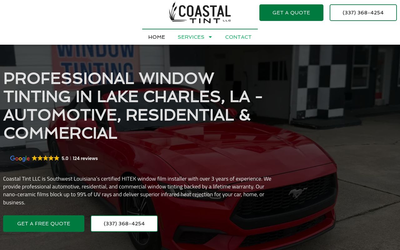 Homepage of Coastal Tint's website
