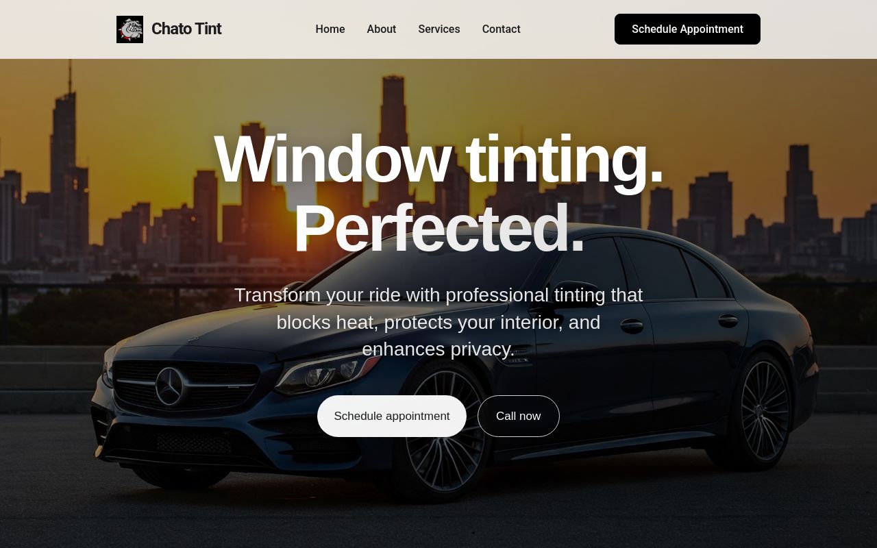 Homepage of Chato window tint's website