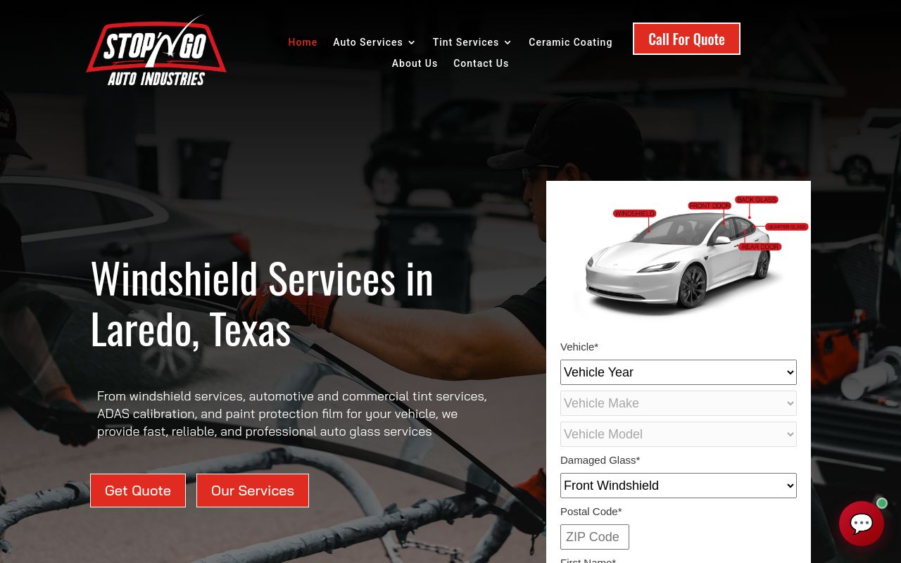 Homepage of STOP’N GO AUTO GLASS - TINT • ADAS CALIBRATION • WINDSHIELDS • PPF • PARABRISAS's website