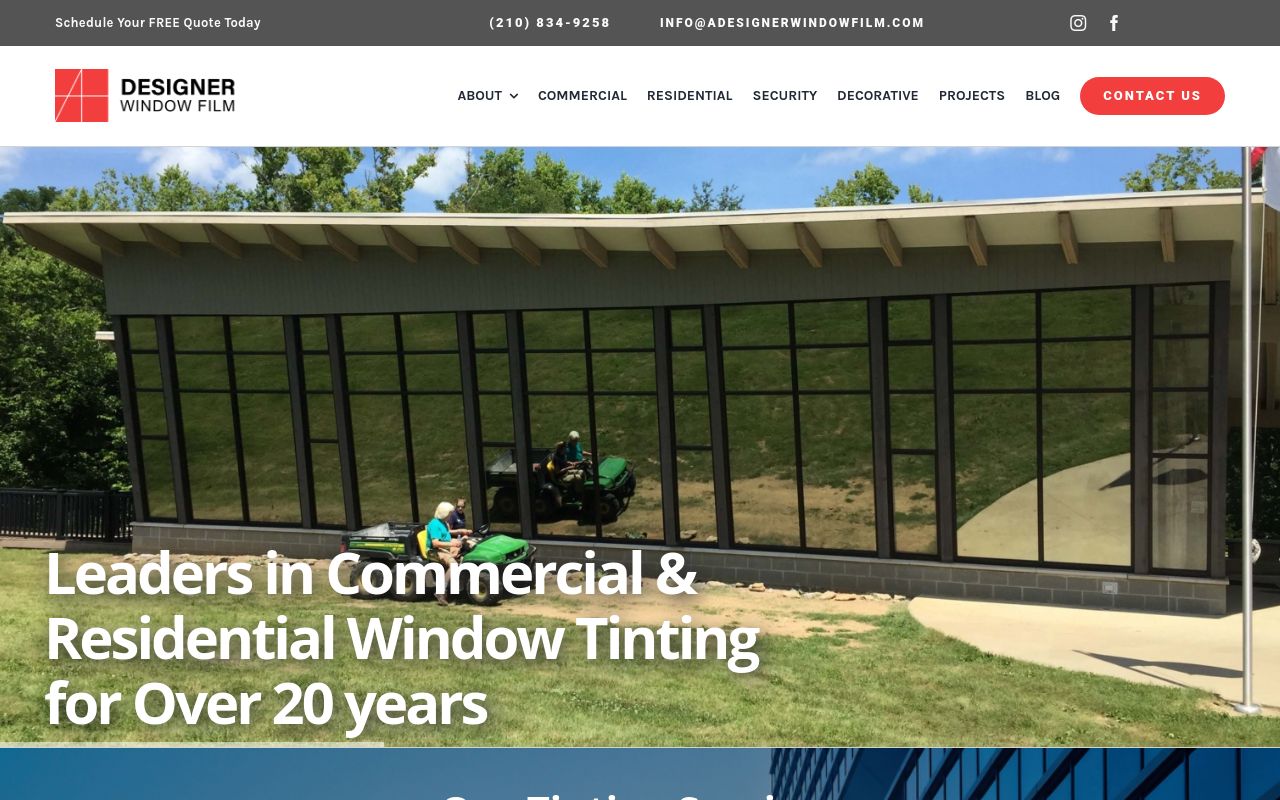 Homepage of A Designer Window Film's website