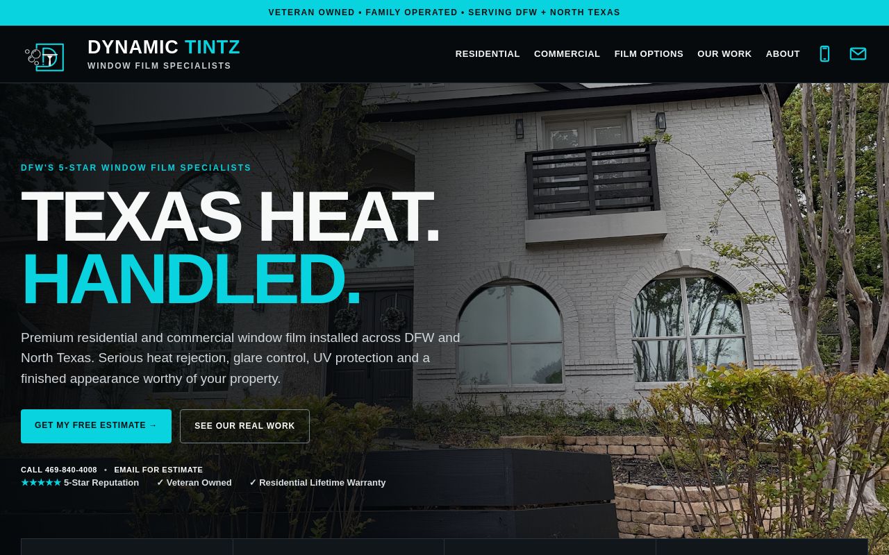 Homepage of Dynamic Tintz's website