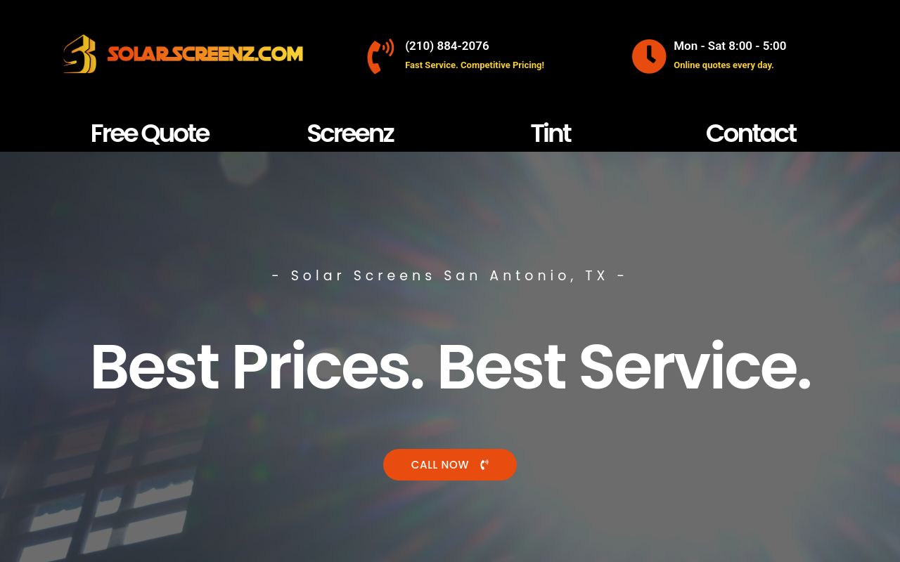 Homepage of Solar Screenz's website