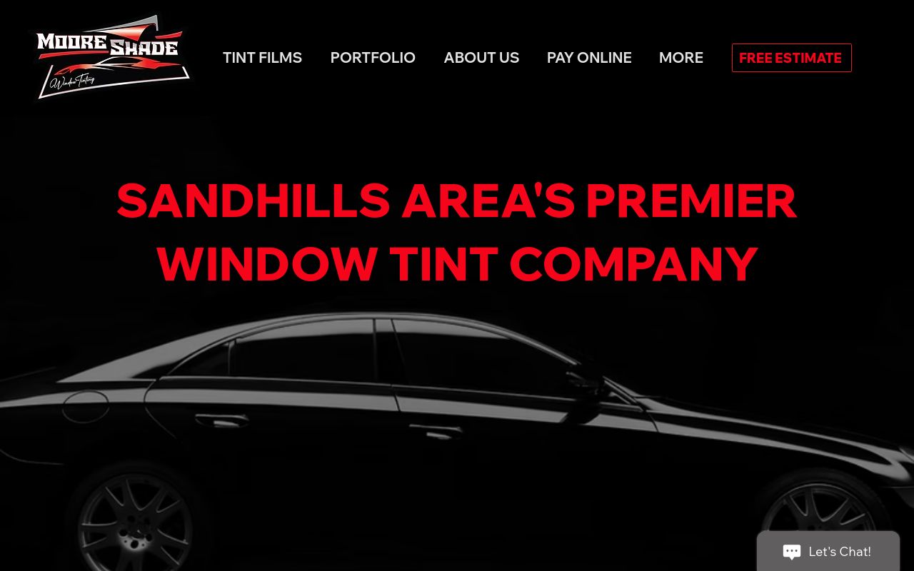 Homepage of Moore Shade Window Tint's website
