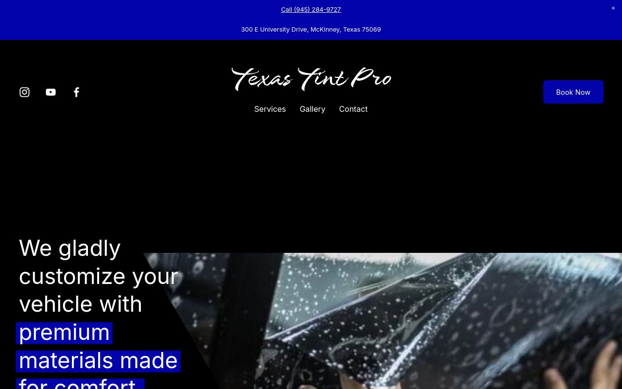 Homepage of Texas Tint Pro's website