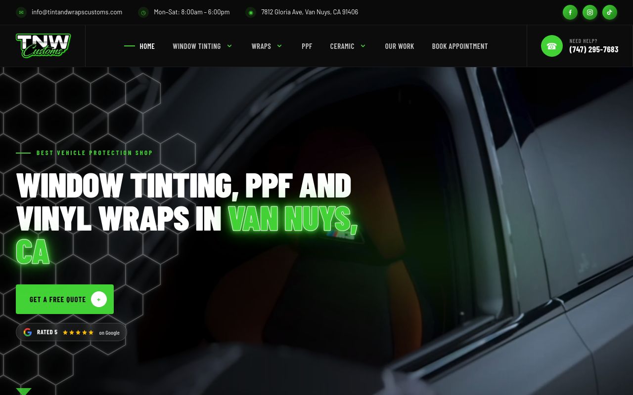 Homepage of Tint & Wrap Customs's website