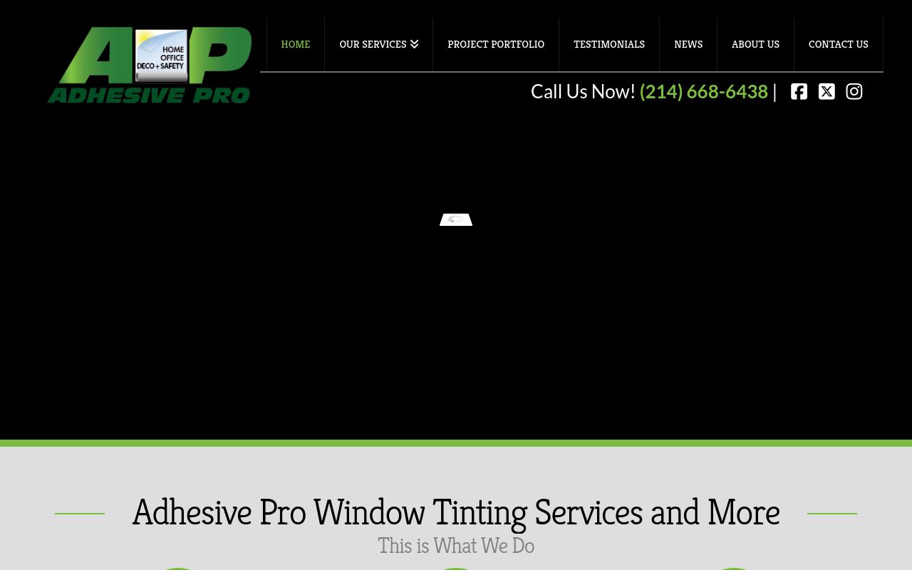Homepage of Adhesive Pro Window Tinting's website