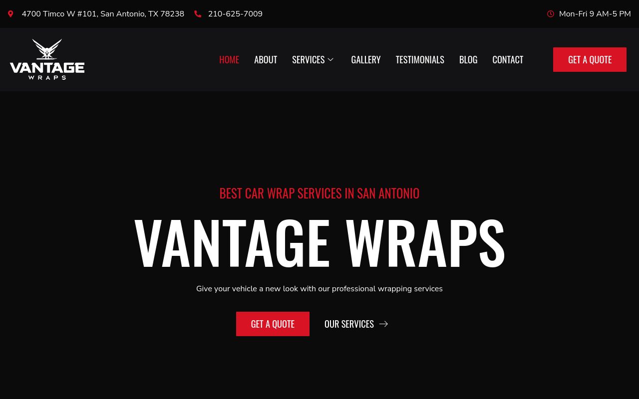 Homepage of Vantage Wraps's website