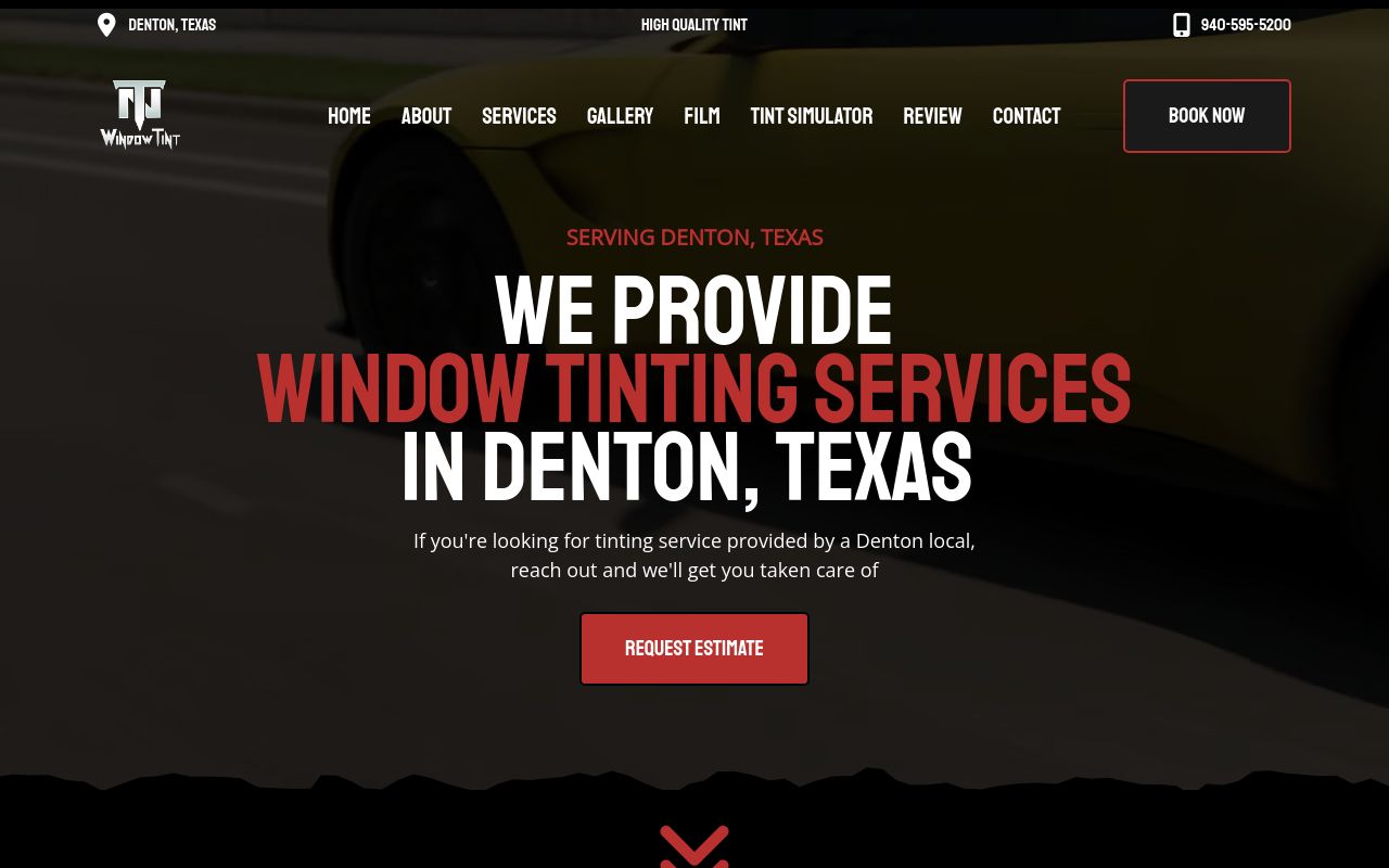 Homepage of NT Window Tint's website
