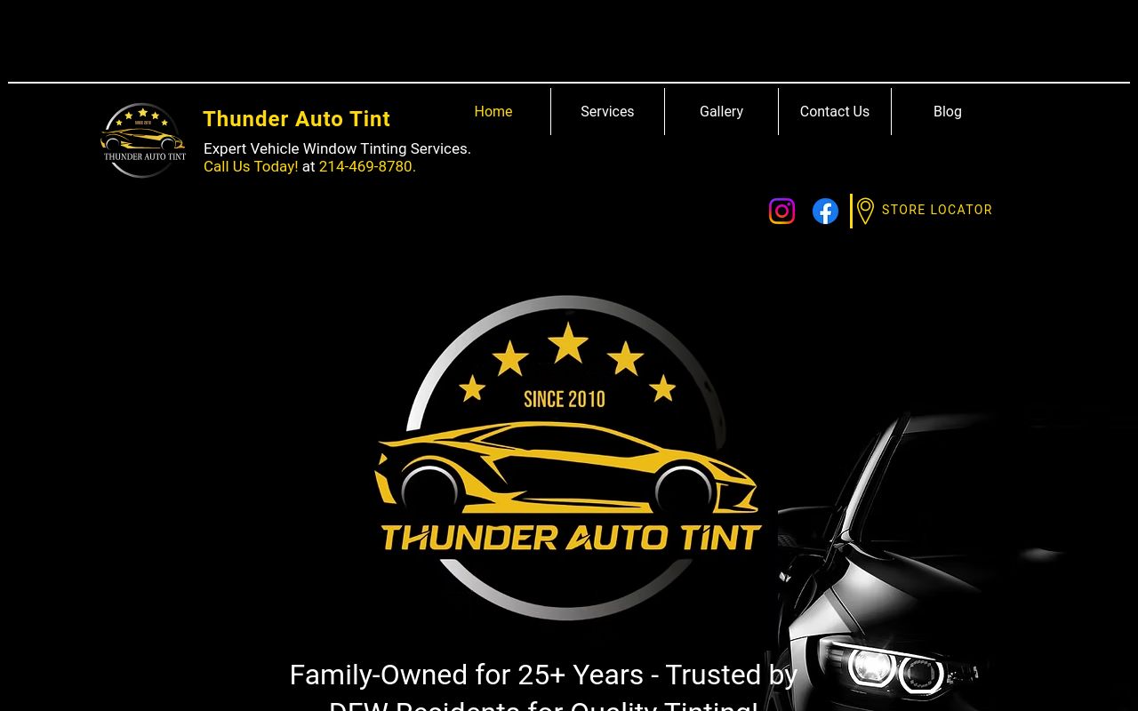 Homepage of Thunder Auto Tint's website