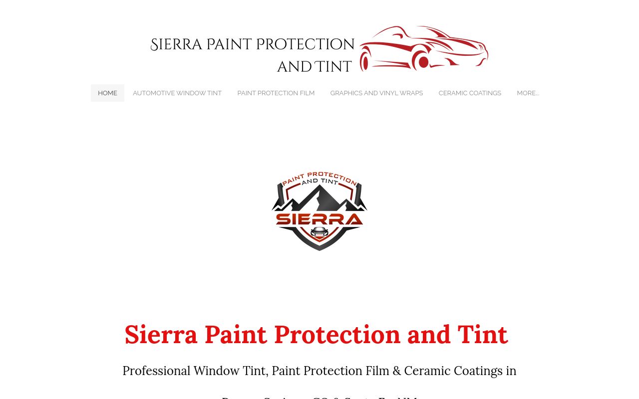 Homepage of Sierra Paint Protection and Tint's website