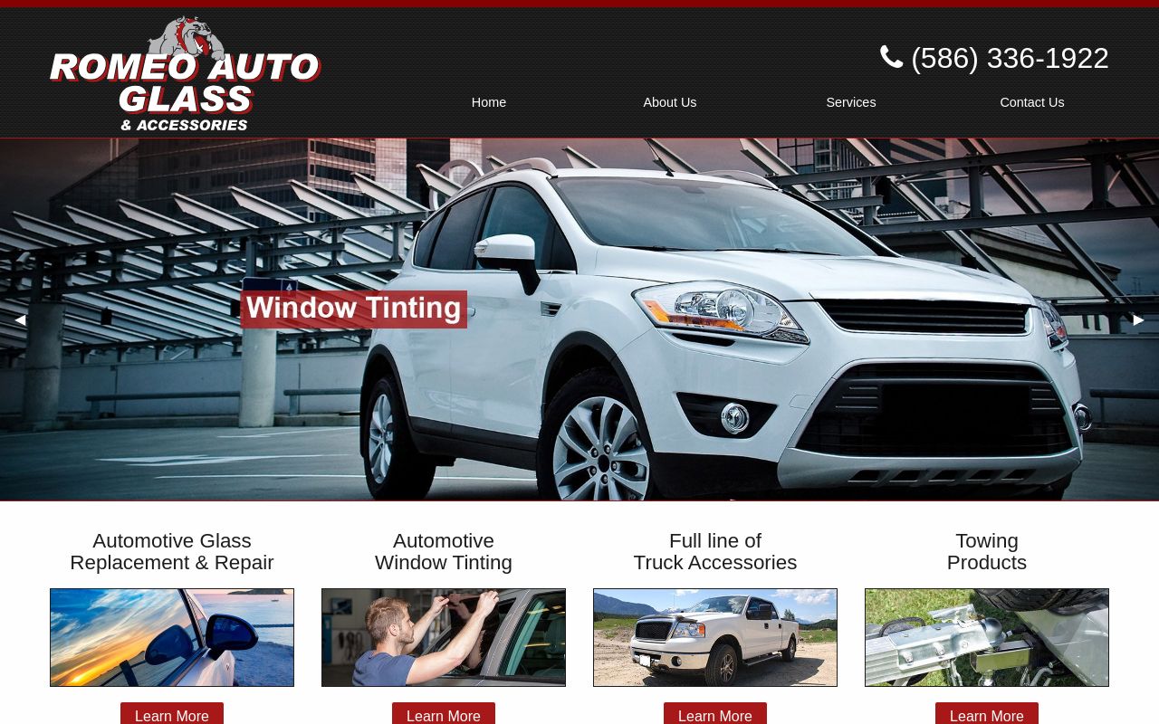Homepage of Romeo Auto Glass & Accessories's website