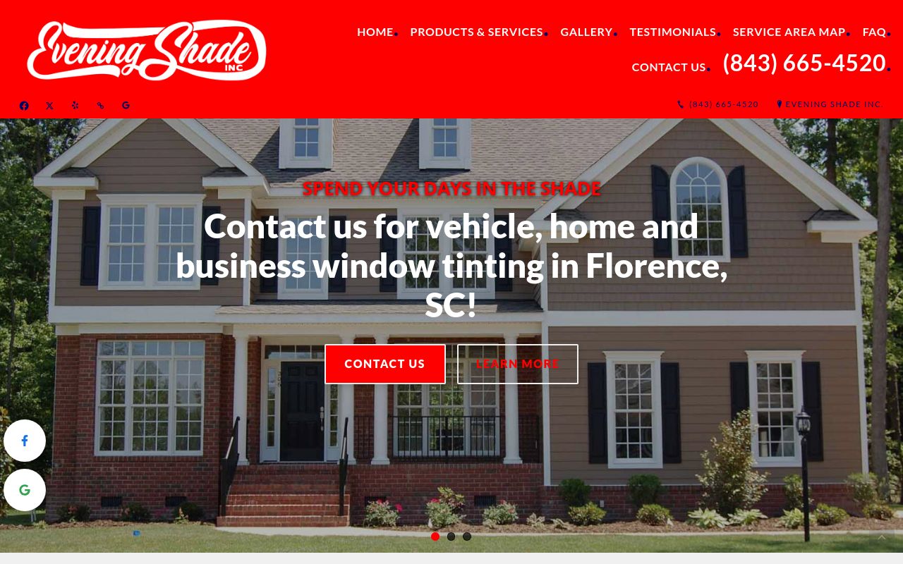Homepage of Evening Shade Inc.'s website