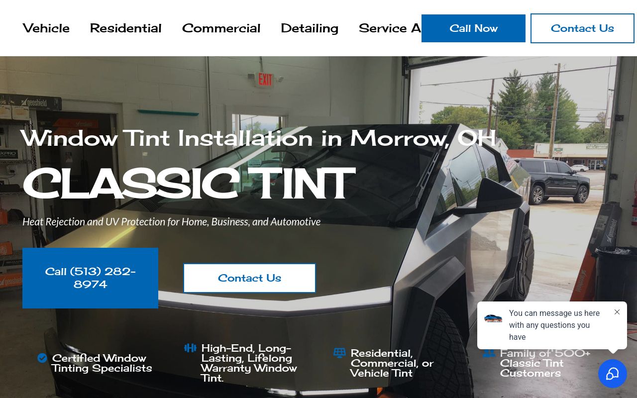 Homepage of Classic Tint's website