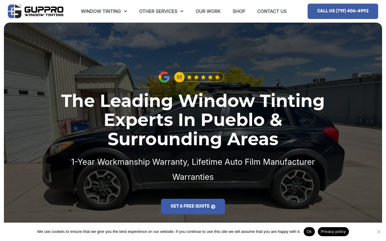 Homepage of Guppro Window Tinting's website