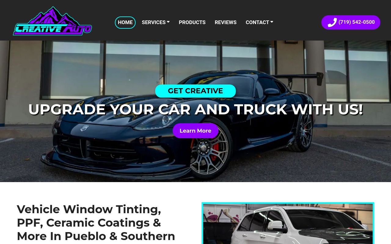 Homepage of Creative Auto's website