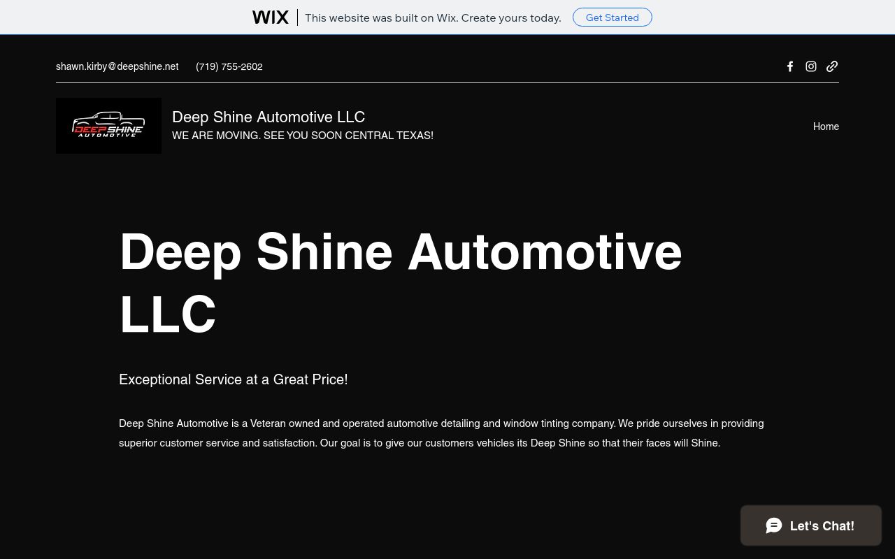 Homepage of Deep Shine Automotive LLC's website