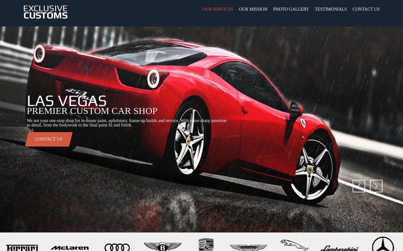 Homepage of Exclusive Customs's website