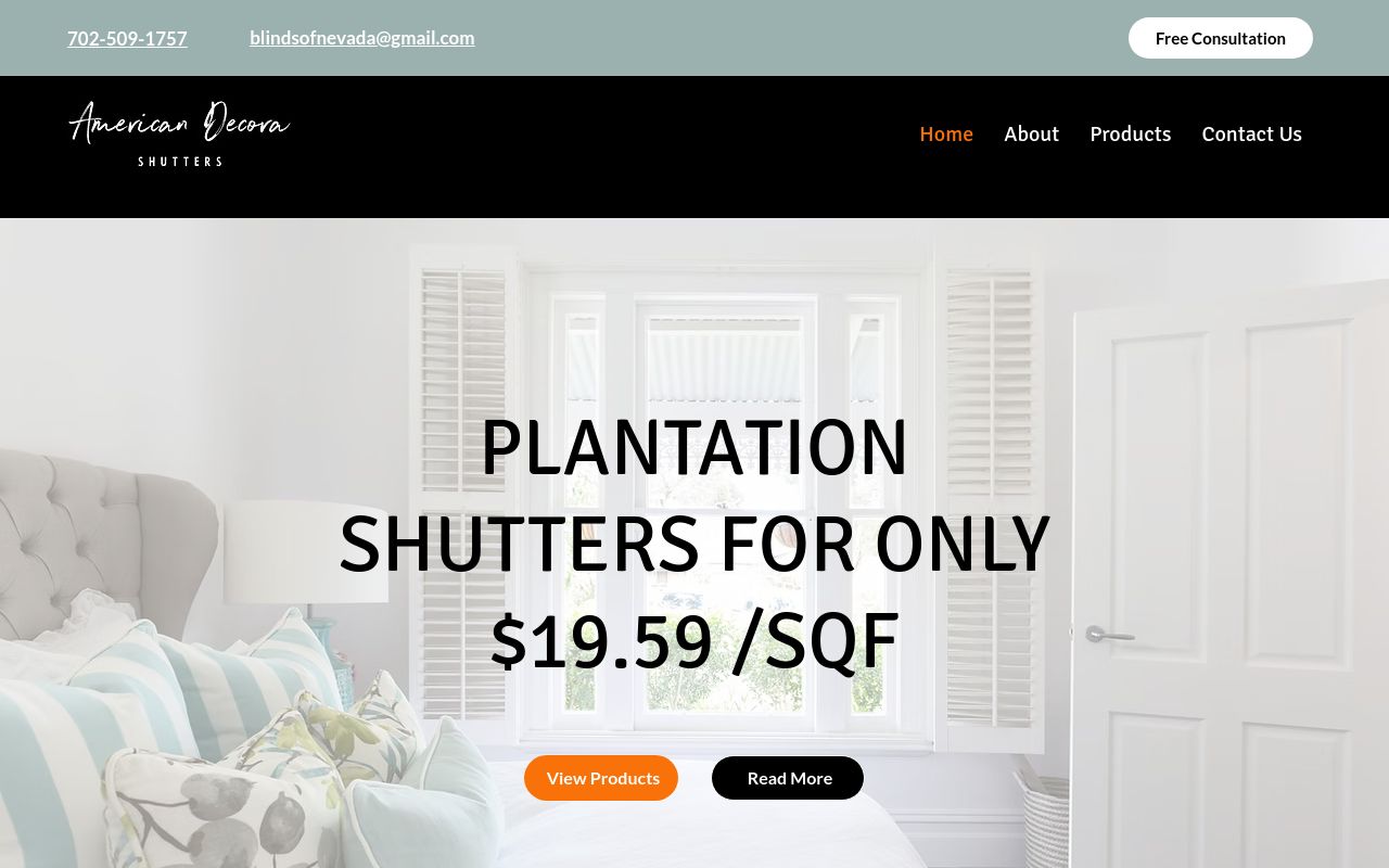 Homepage of American Decora's website