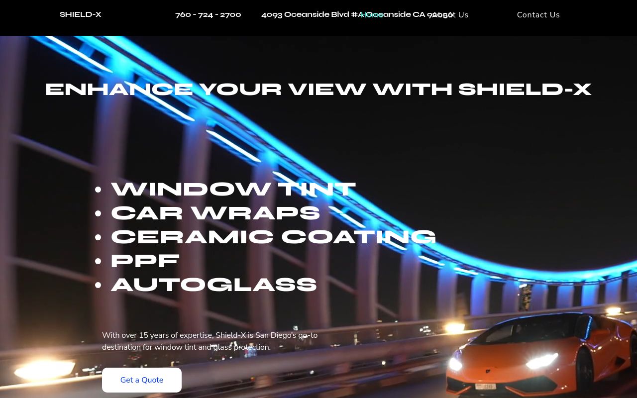 Homepage of Shield-X Window Tint & Auto Glass's website
