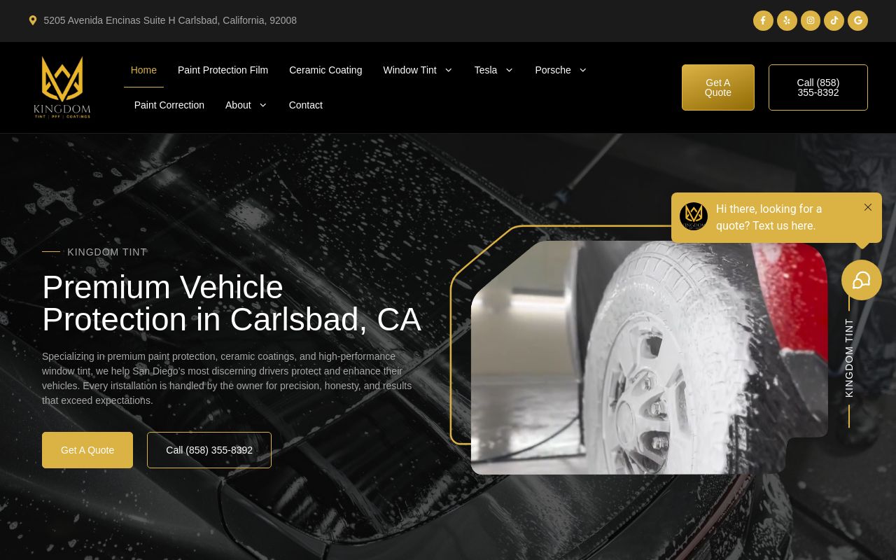 Homepage of Kingdom Tint, PPF and Coatings's website