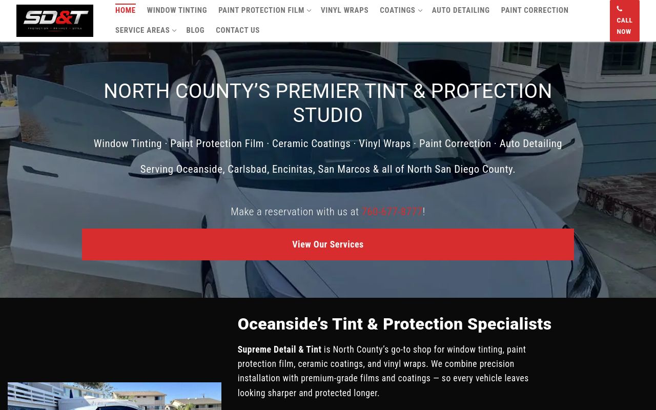 Homepage of Supreme Detail & Tint LLC's website